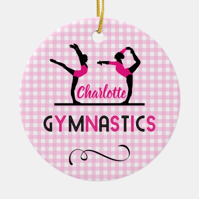 Gymnastics Gymnast Figures Cute Pink Personalised Ceramic Ornament (Front)