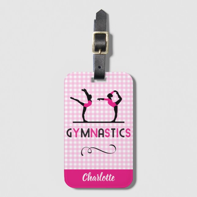Gymnastics Gymnast Figures Cute Pink Personalised Luggage Tag (Front Vertical)