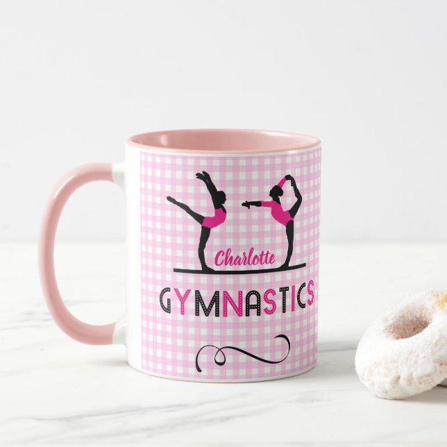 Gymnastics Gymnast Figures Cute Pink Personalised Mug (With Donut)