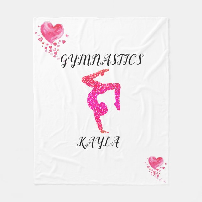 Gymnastics gymnast & hearts personalised fleece blanket (Front)