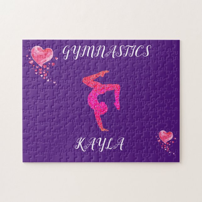 Gymnastics gymnast & hearts personalised puzzle. j jigsaw puzzle (Horizontal)