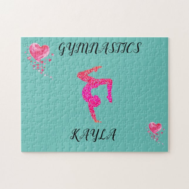 Gymnastics gymnast & hearts personalised puzzle. j jigsaw puzzle (Horizontal)