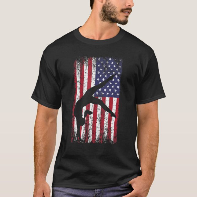 Gymnastics gymnastics coach US flag gymnsatics des T-Shirt (Front)