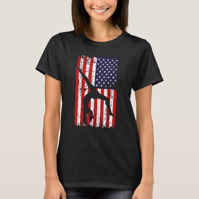 gymnastics gymnsatics US flag gymnastics coach spo T-Shirt (Front)
