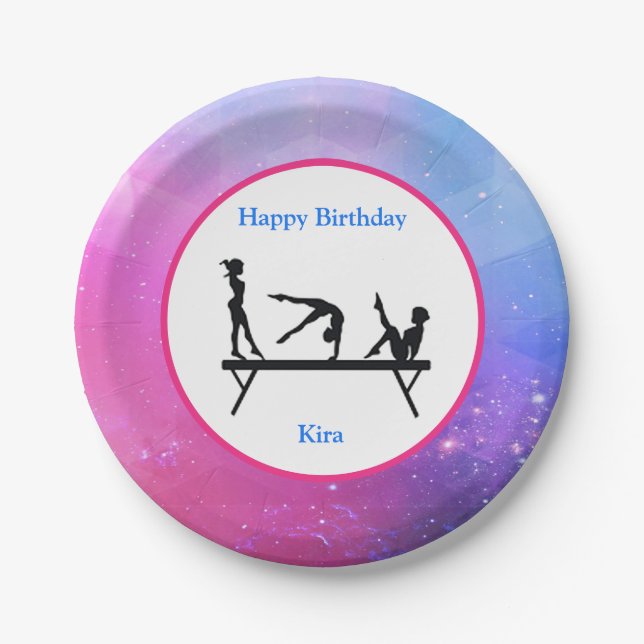Gymnastics "Happy Birthday" Balance Beam Paper Plate (Front)