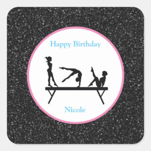 Gymnastics "Happy Birthday" Black Sparkle Stickers