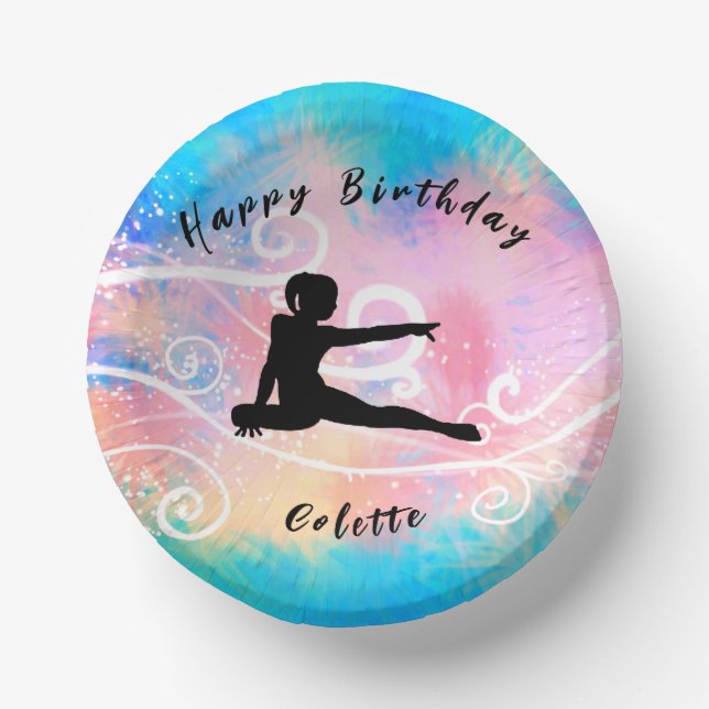 Gymnastics Happy Birthday Custom Swirl   Paper Plate (Front)