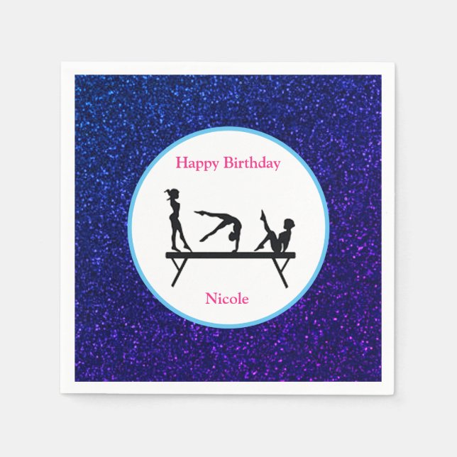 Gymnastics "Happy Birthday" Royal Sparkle Napkins (Front)