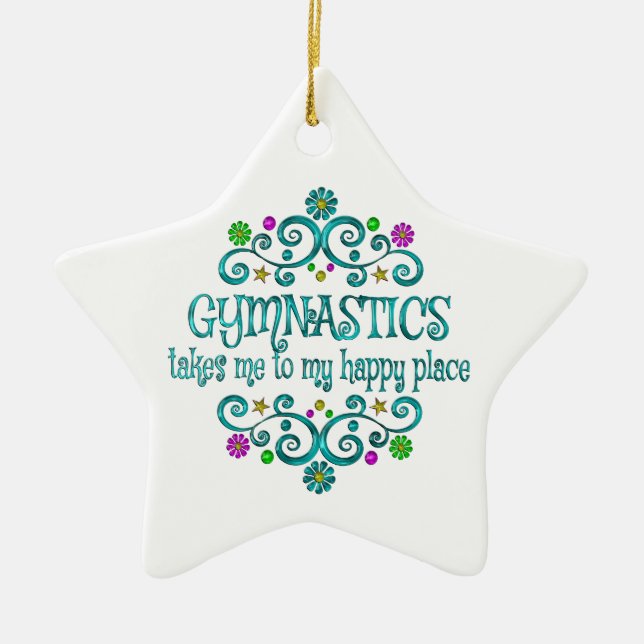 Gymnastics Happy Place Ceramic Ornament (Front)