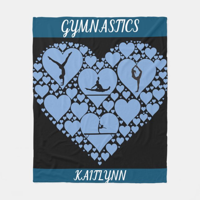 Gymnastics heart fleece blanket personalised. (Front)