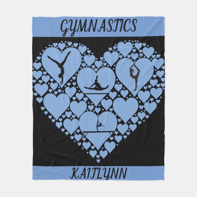 Gymnastics heart fleece blanket personalised. (Front)