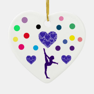 "GYMNASTICS" heart ornament. Ceramic Ornament