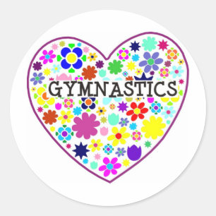 Gymnastics Heart with Flowers Classic Round Sticker