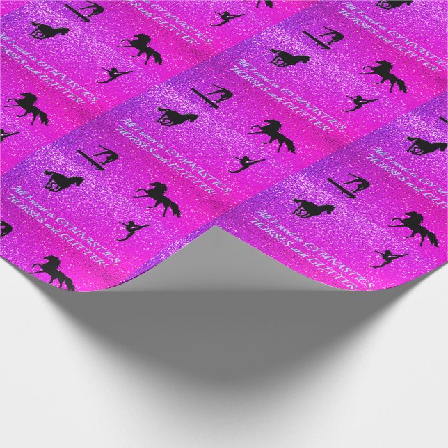 Gymnastics, Horses & Glitter Holiday / Birthday Wrapping Paper (Corner)