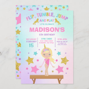 Gymnastics Invitation Unicorn Gymnastics Party