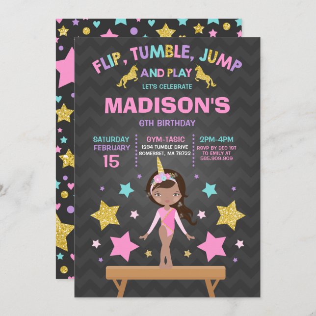 Gymnastics Invitation Unicorn Gymnastics Party (Front/Back)