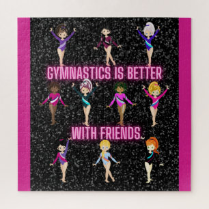 Gymnastics Is Better With Friends Dark Sparkle Jigsaw Puzzle