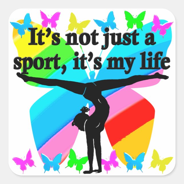 GYMNASTICS IS MY LIFE RAINBOW DESIGN SQUARE STICKER (Front)