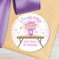 Gymnastics Jump Birthday Party Pink Hair Thank You