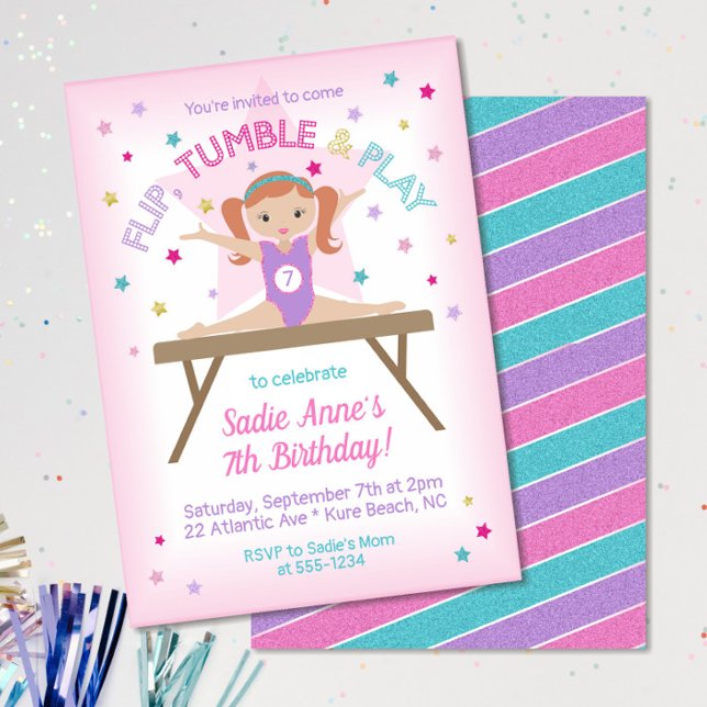 Gymnastics Jump Birthday Party Red Hair Invitation (Creator Uploaded)