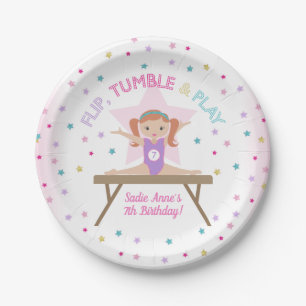 Gymnastics Jump Party Red Hair Birthday Party Paper Plate