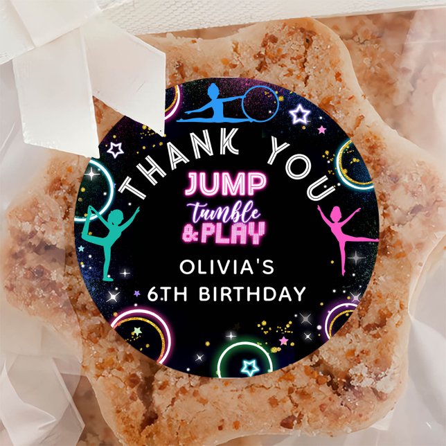 Gymnastics Jump Tumble Play Birthday Thank You Classic Round Sticker (Creator Uploaded)