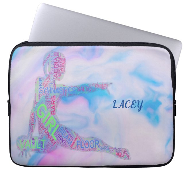 Gymnastics LAPTOP SLEEVE with personalised name. (Front)