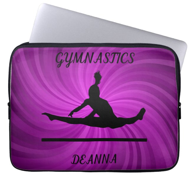 Gymnastics LAPTOP SLEEVE with personalised name. (Front)