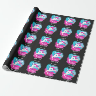 Gymnastics Leap Pink Blue Colour Bomb with Name   Wrapping Paper