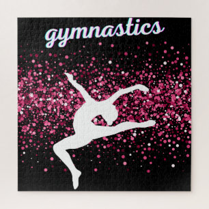 Gymnastics Leap Pink Glitter Jigsaw Puzzle