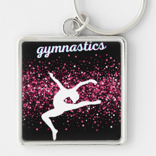 Gymnastics Leap Pink Glitter Key Ring