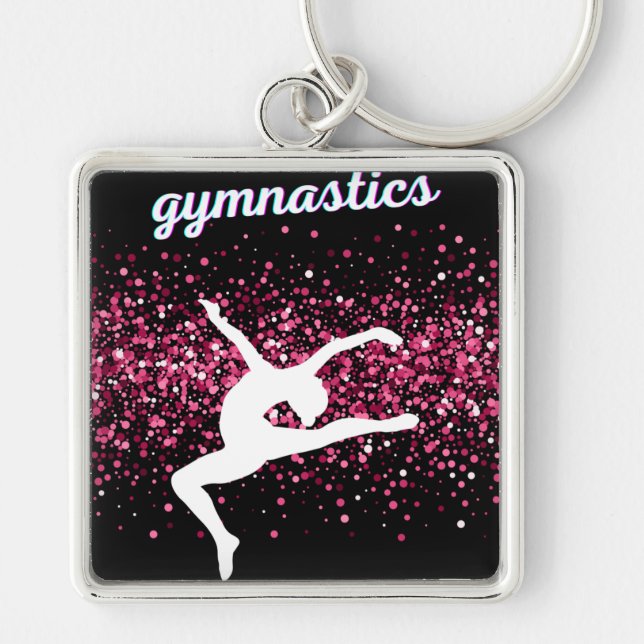 Gymnastics Leap Pink Glitter Key Ring (Front)