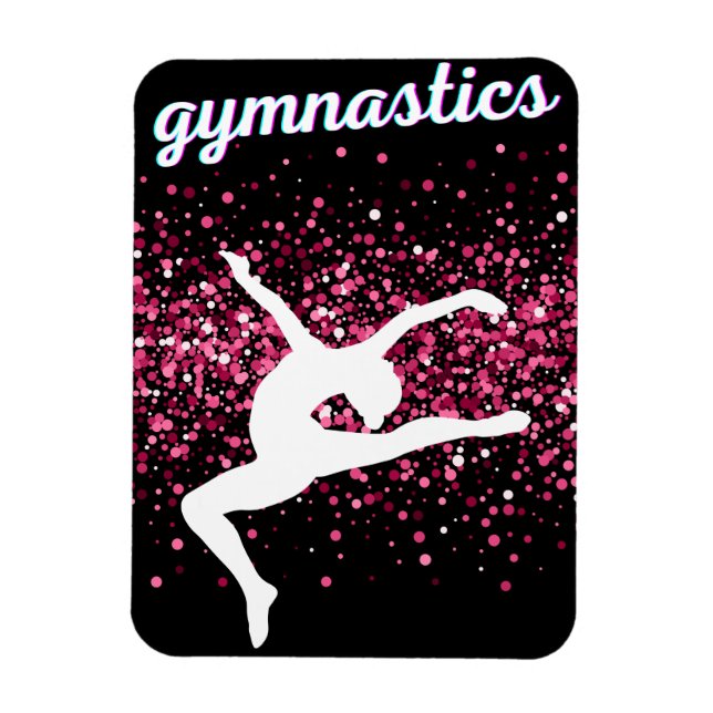 Gymnastics Leap Pink Glitter Magnet (Vertical)