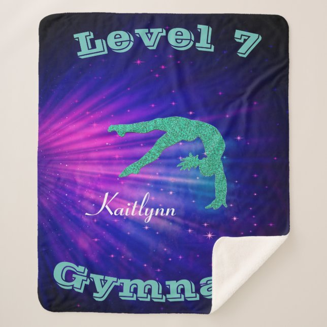 Gymnastics Level 7 Starburst - Custom Name/Level # Sherpa Blanket (Front)