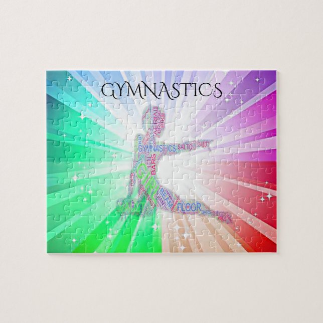" GYMNASTICS" lights puzzle with gymnast. (Horizontal)