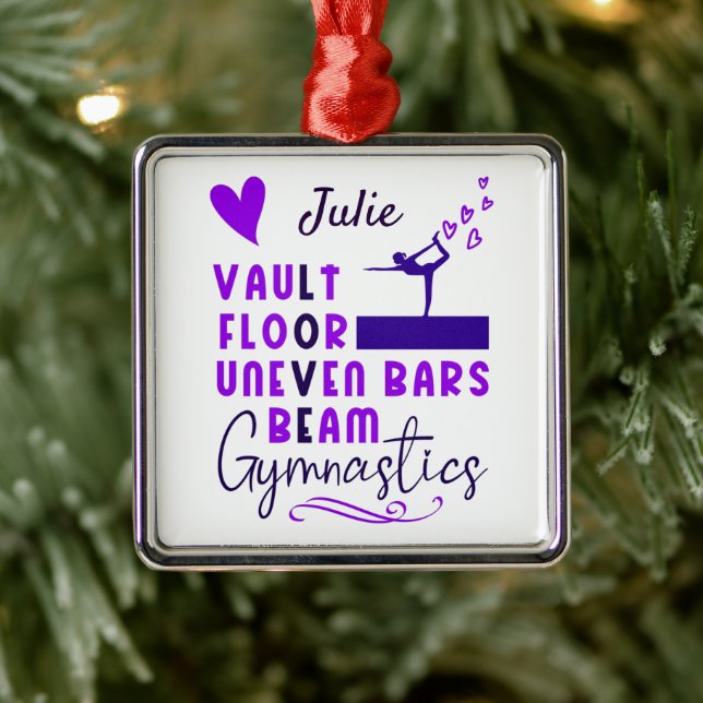 Gymnastics Love Vault Floor Uneven Bars Beam  Metal Ornament (Tree)
