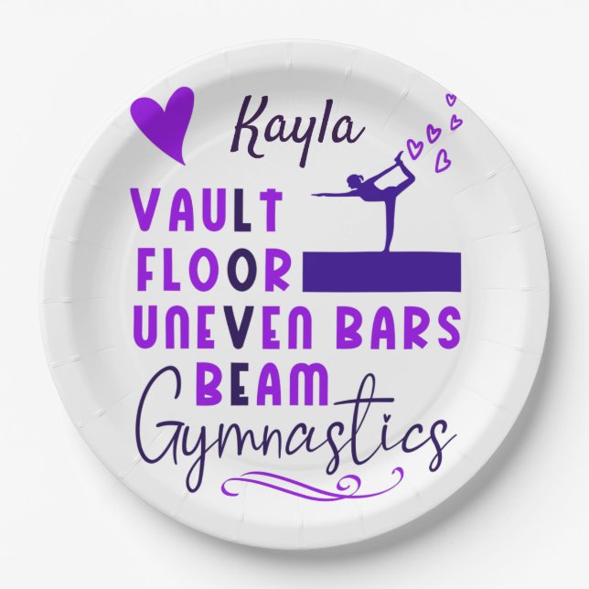Gymnastics Love Vault Floor Uneven Bars Beam  Paper Plate (Front)