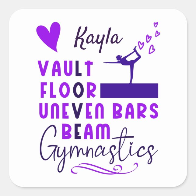 Gymnastics Love Vault Floor Uneven Bars Beam    Square Sticker (Front)