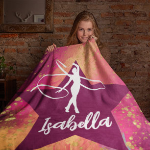 Gymnastics Monogram Name Gold Glitter Fleece Blanket