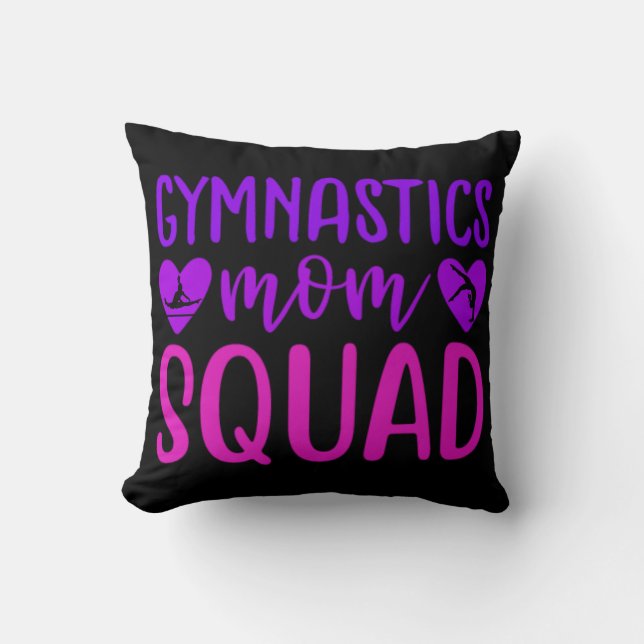 Gymnastics Mum Squad Quote w/ Pink and Purple Text Cushion (Front)