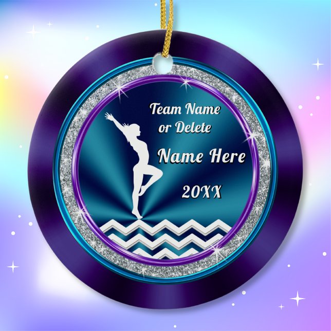 Gymnastics Ornament Pretty Purple, Teal and White (Gift ideas gymnastics girl. Cheap gymnastics gifts. Gymnastics Christmas Gifts. Young gymnasts.)