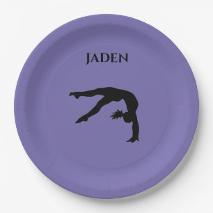 Gymnastics paper plates with personalised name.