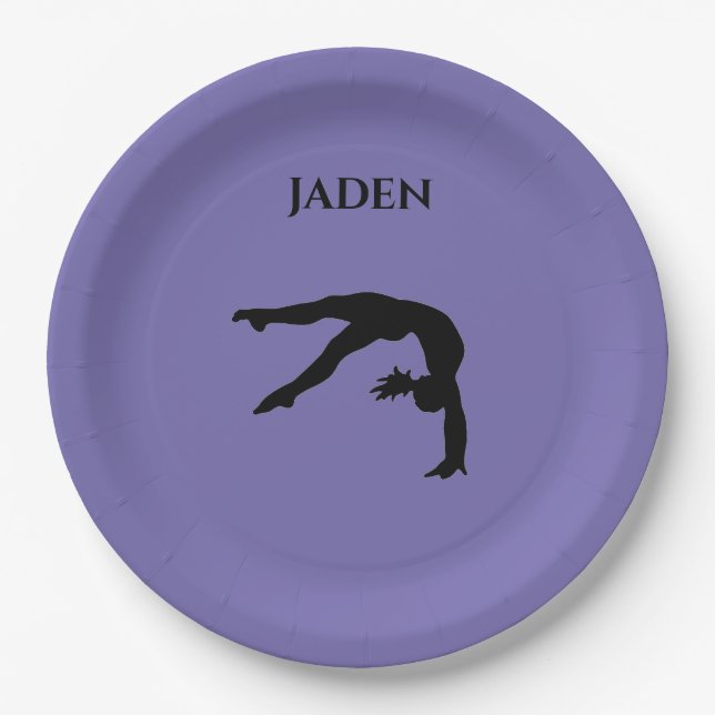 Gymnastics paper plates with personalised name. (Front)