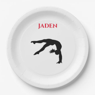 Gymnastics paper plates with personalised name.