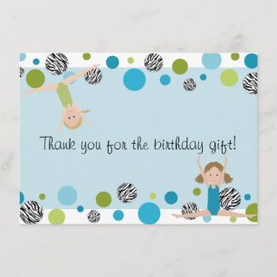 Gymnastics Party Flat Thank You, Aqua and Green You Card