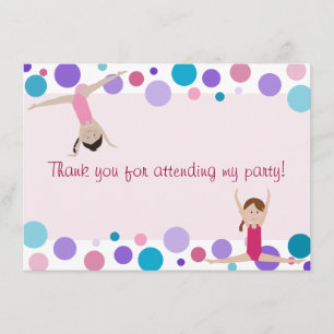Gymnastics Party Flat Thank You in Aqua and Pinks Card