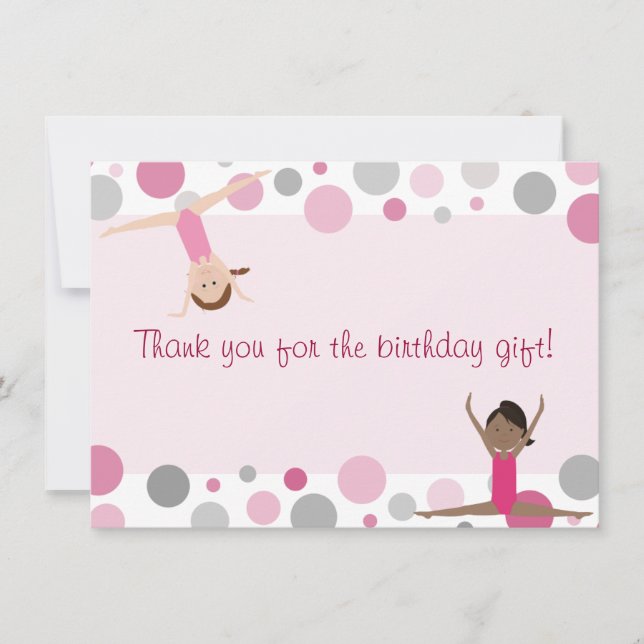 Gymnastics Party Flat Thank You in Pink and Grey (Front)