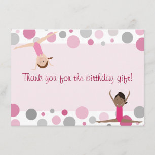 Gymnastics Party Flat Thank You in Pink and Grey Card