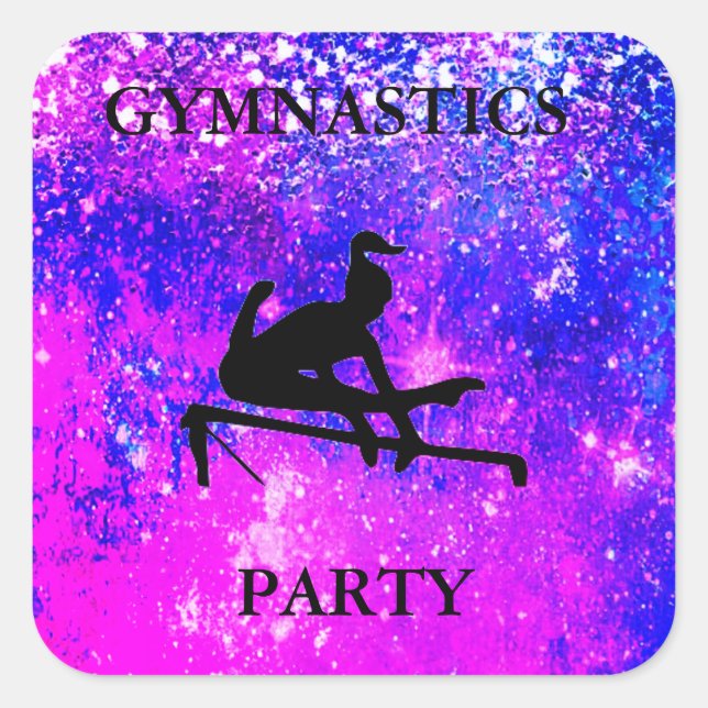 GYMNASTICS PARTY GIRLS SPARKLE SQUARE STICKERS (Front)