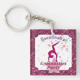 Gymnastics Party Glitter & Stars  Key Ring